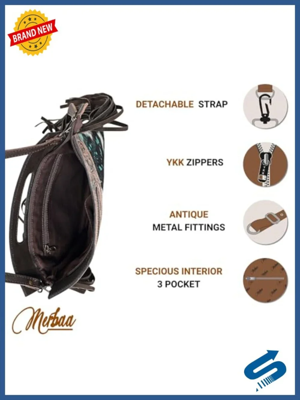 Real Cowhide Leather Crossbody Sling Bag Shoulder Handbag